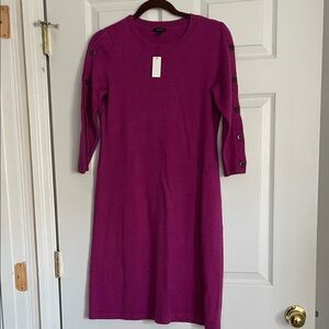 Talbots Magenta Long Sleeve Dress with Button Details